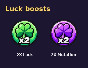 2X Luck and 2X Mutation game pass icons (green and purple clovers)