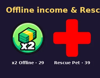 Store icons for x2 Offline Income and Rescue Pet